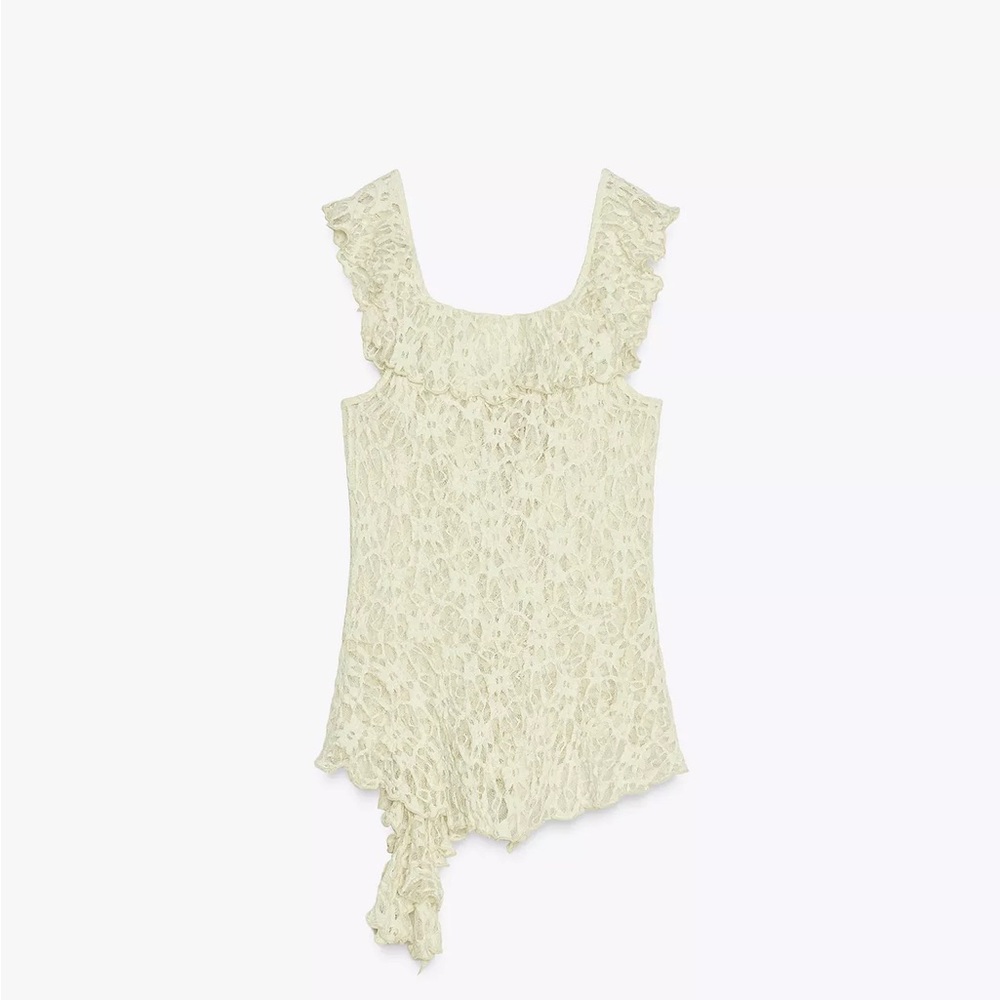 ‼️ISO‼️ Zara Lace Ruffle Top (Light Yellow) - Picture 6 of 10